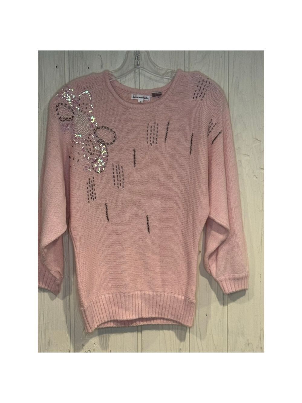Jason Maxwell Pink Silver Sequin Crew Neck Sweater Small